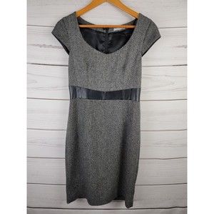 H&M Gray Black Business Tweed Dress Faux Leather Small Size 6